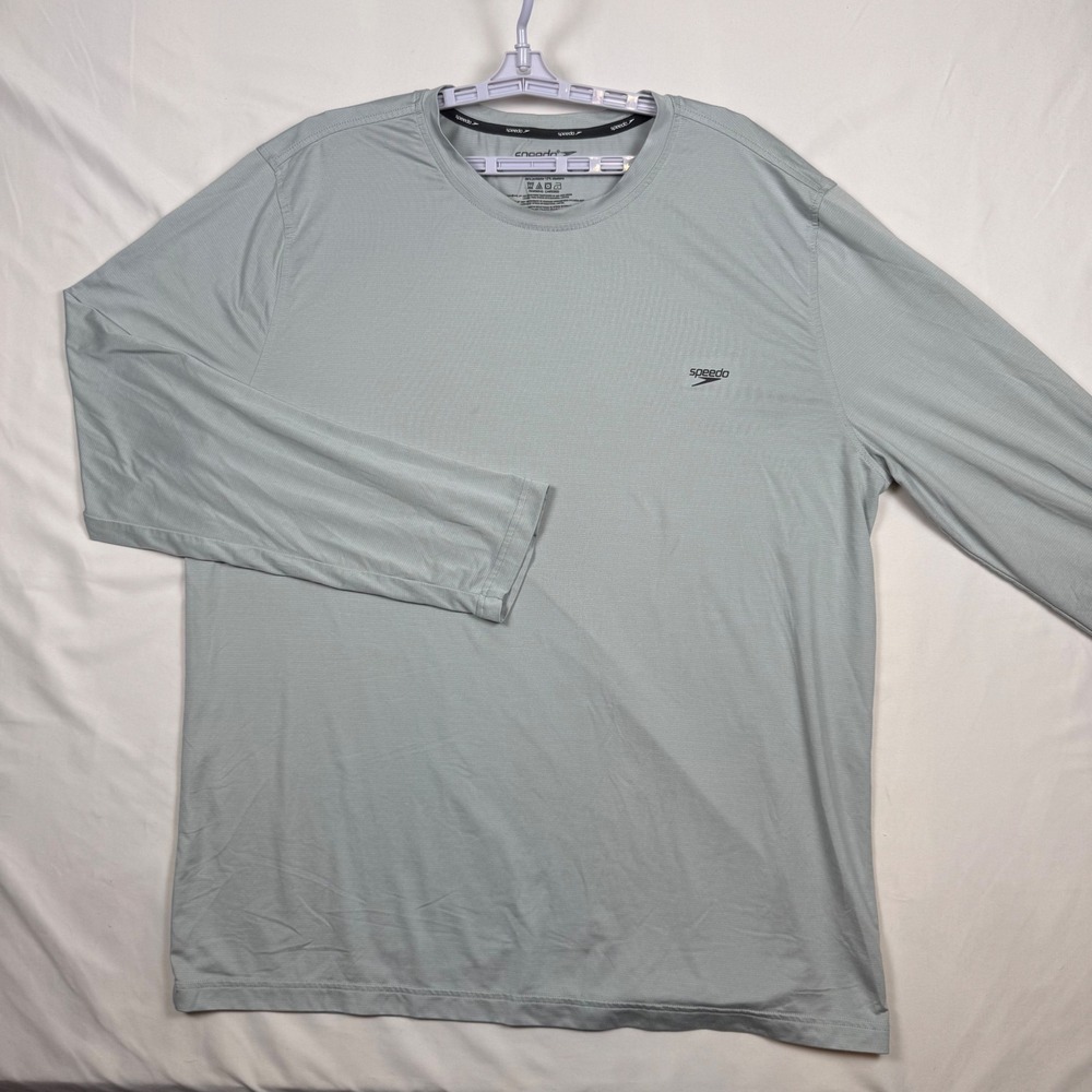 Speedo Mens XXL Gray Block The Burn UPF 50+ Long Sleeve Rash Guard Swim Shirt
